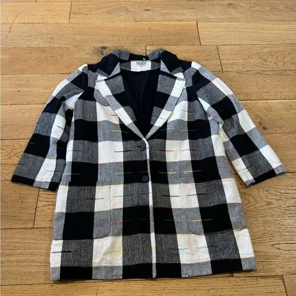 THE ODELLS Black White Buffalo Check Rainbow Embroidered Cotton Blazer M (1232) - Picture 2 of 12